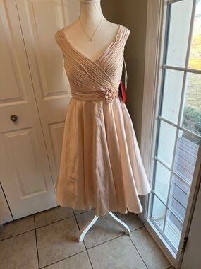 JS Collections Pale Blush V-Neck Midi Dress with Rosette Waist